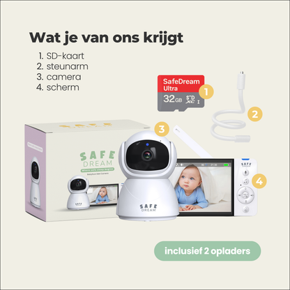 SafeDream - 355 babyfoon met camera - Nachtzicht & Zoom - Tot 30u Batterij