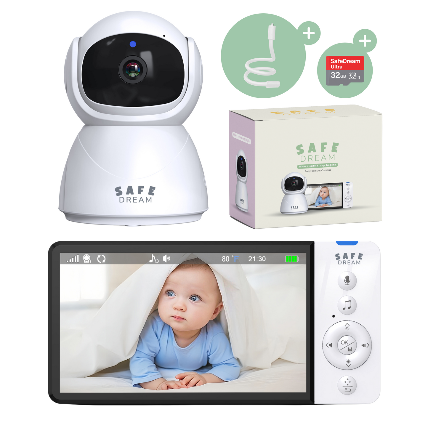 SafeDream - 355 babyfoon met camera - Nachtzicht & Zoom - Tot 30u Batterij
